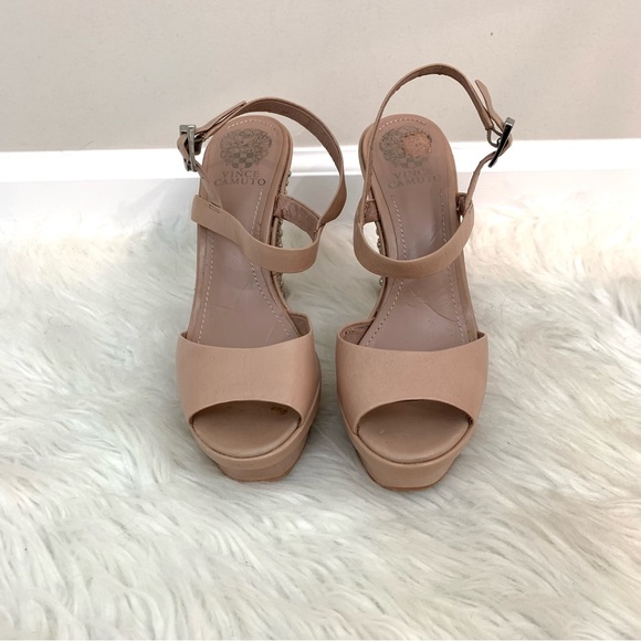 Vince Camuto Cairo Ankle Strap Studded Nude Platform Heels - Picture 5 of 11